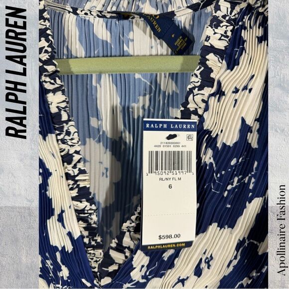 POLO RALPH LAUREN FLORAL TIERED RUFFLED MIDI DRESS SIZE 6 IN BLUE AND WHITE NWT - Picture 5 of 7